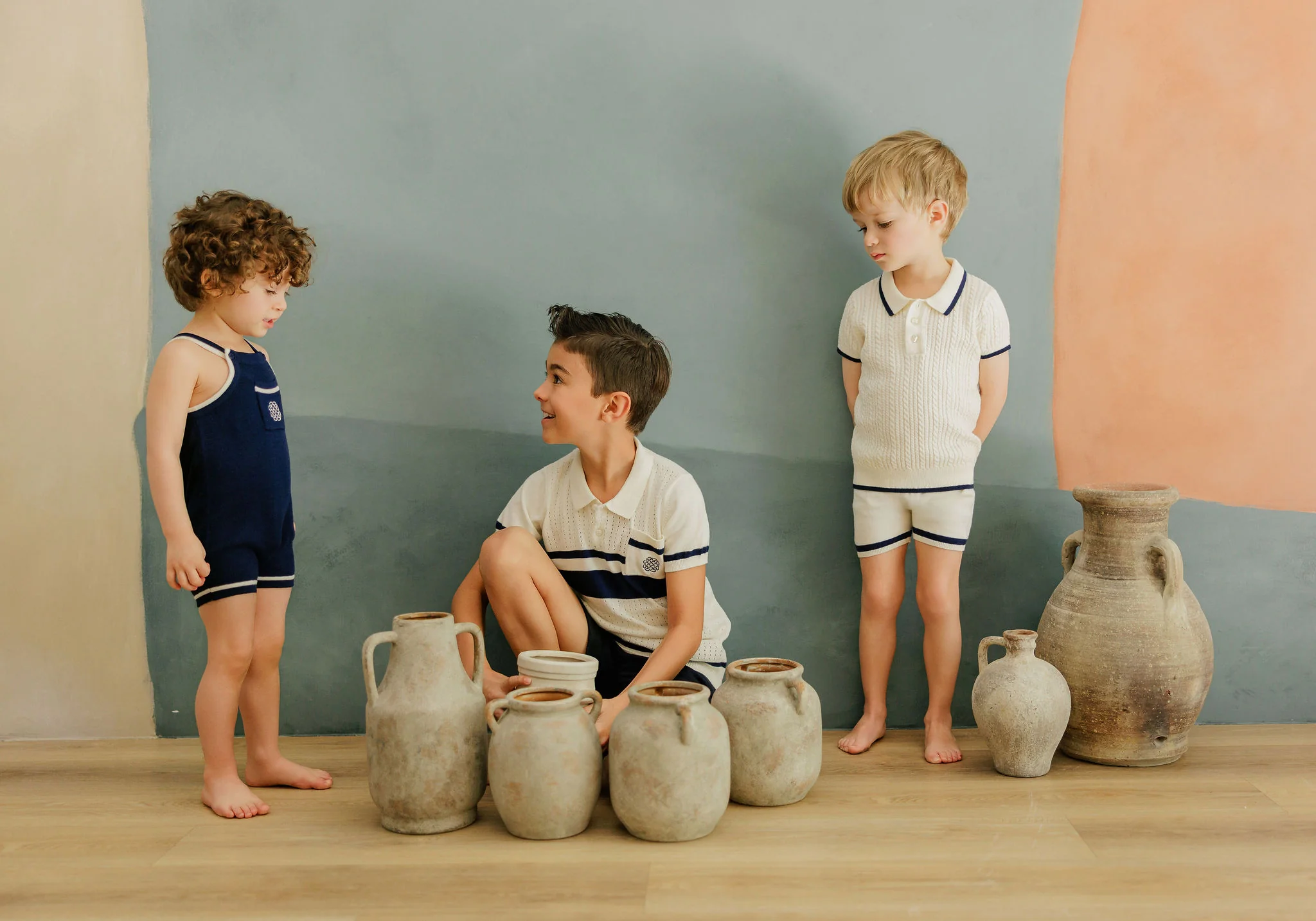 Boys Mesh Knit Romper – Navy – Storybook Collection - Image 4