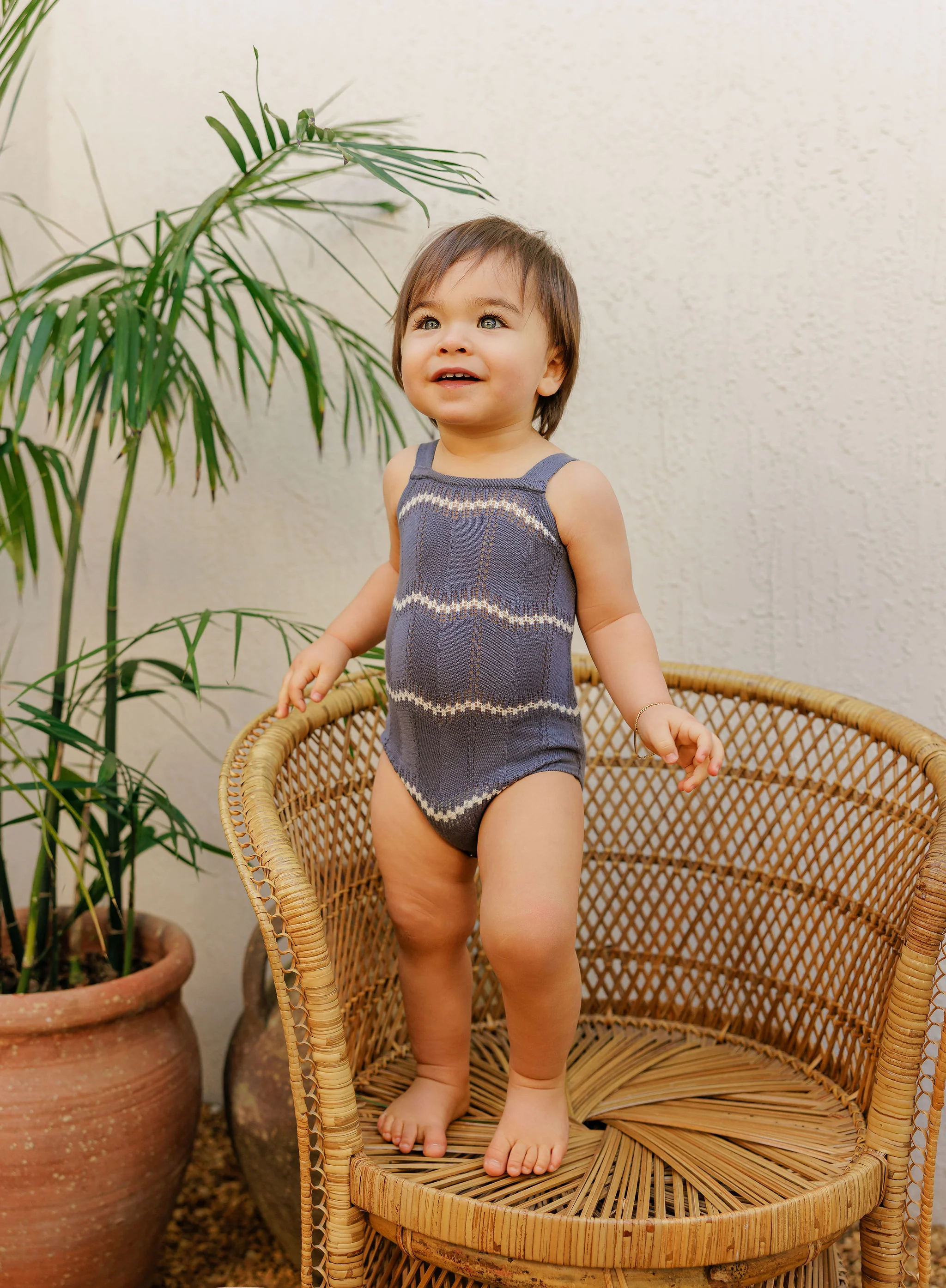 Boys Wave Knit Romper – Blue/Ivory – Holland Collection - Image 3