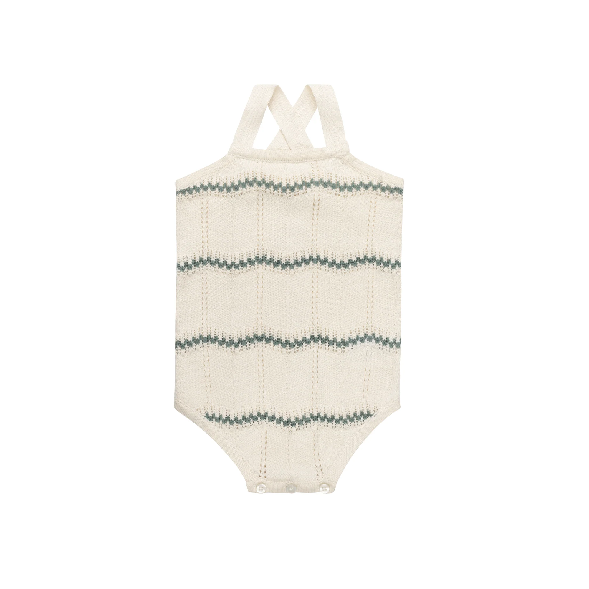 Boys Wave Knit Romper – Ivory/Sage – Holland Collection - Image 3