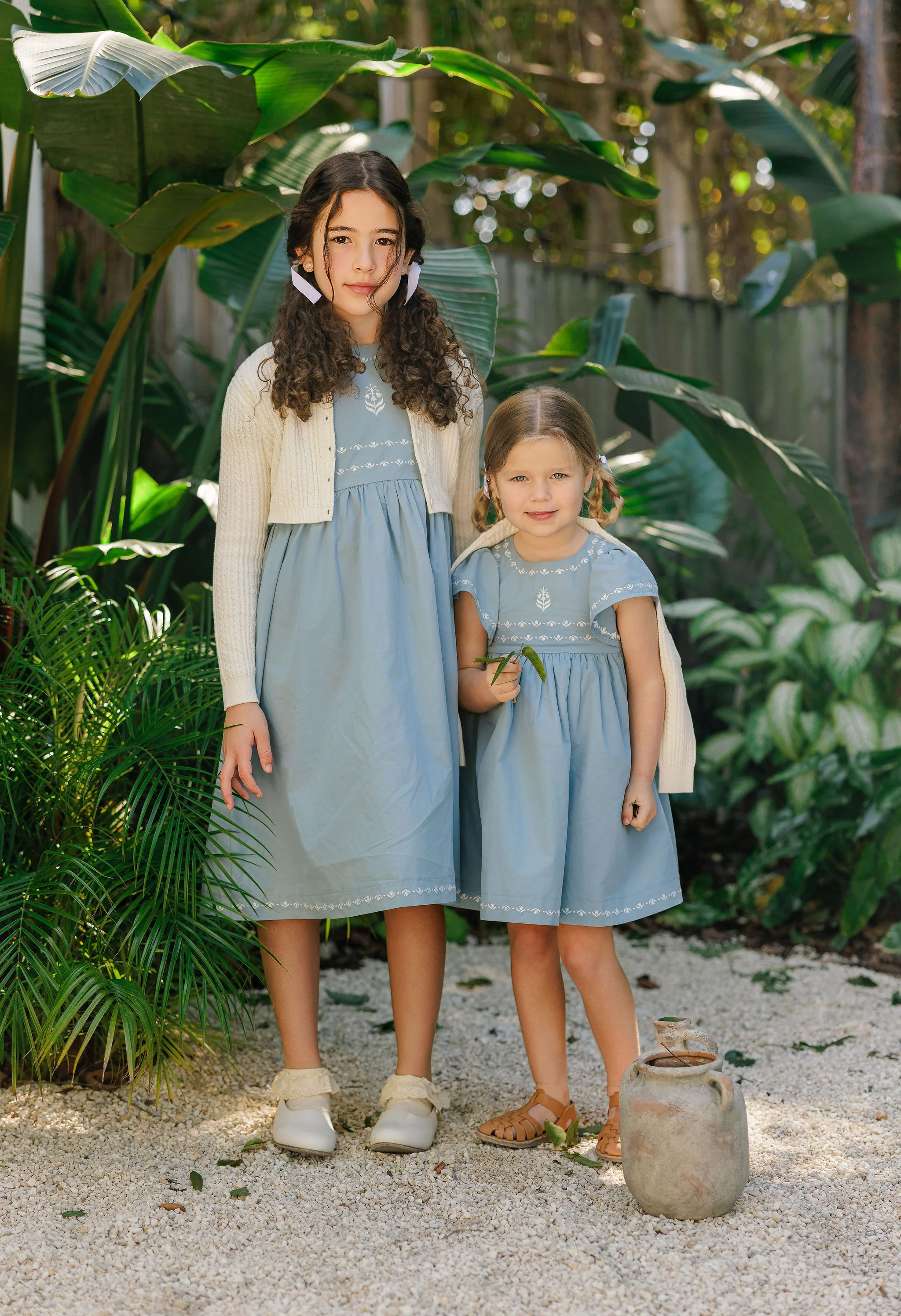 Girls Embroidered Trim Dress – Blue – Keepsake Collection - Image 10