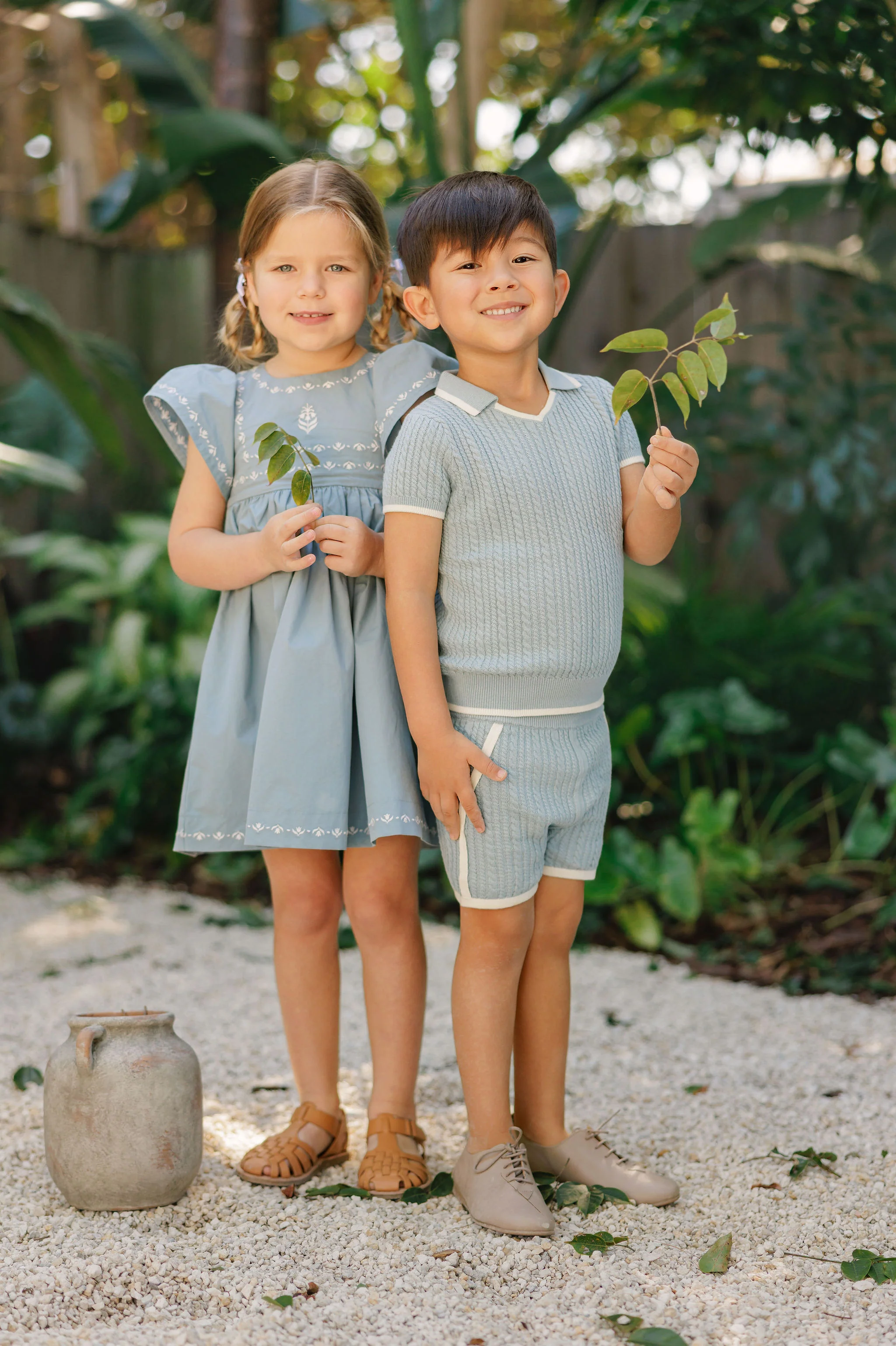 Girls Embroidered Trim Short Sleeve Dress – Blue – Keepsake Collection - Image 6