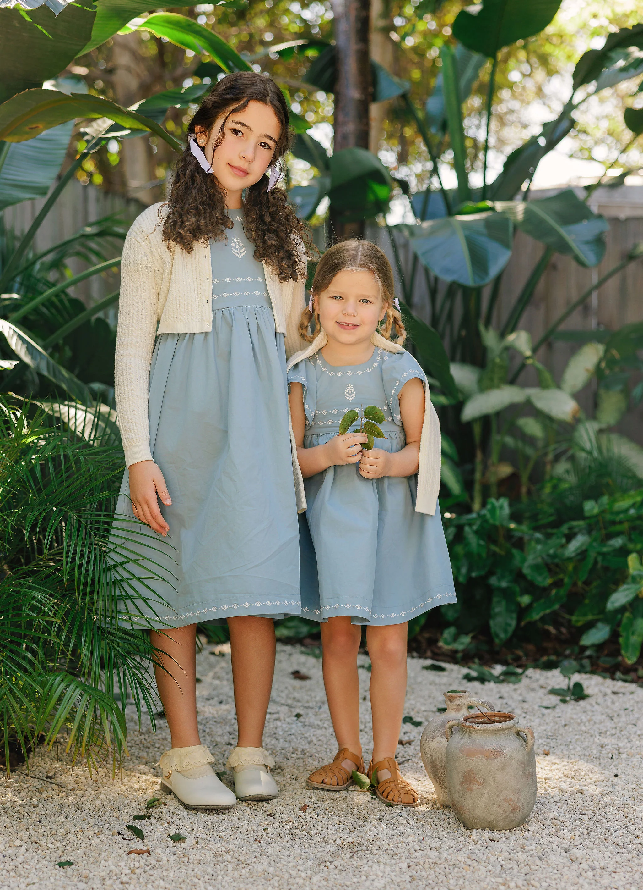 Girls Embroidered Trim Short Sleeve Dress – Blue – Keepsake Collection - Image 8