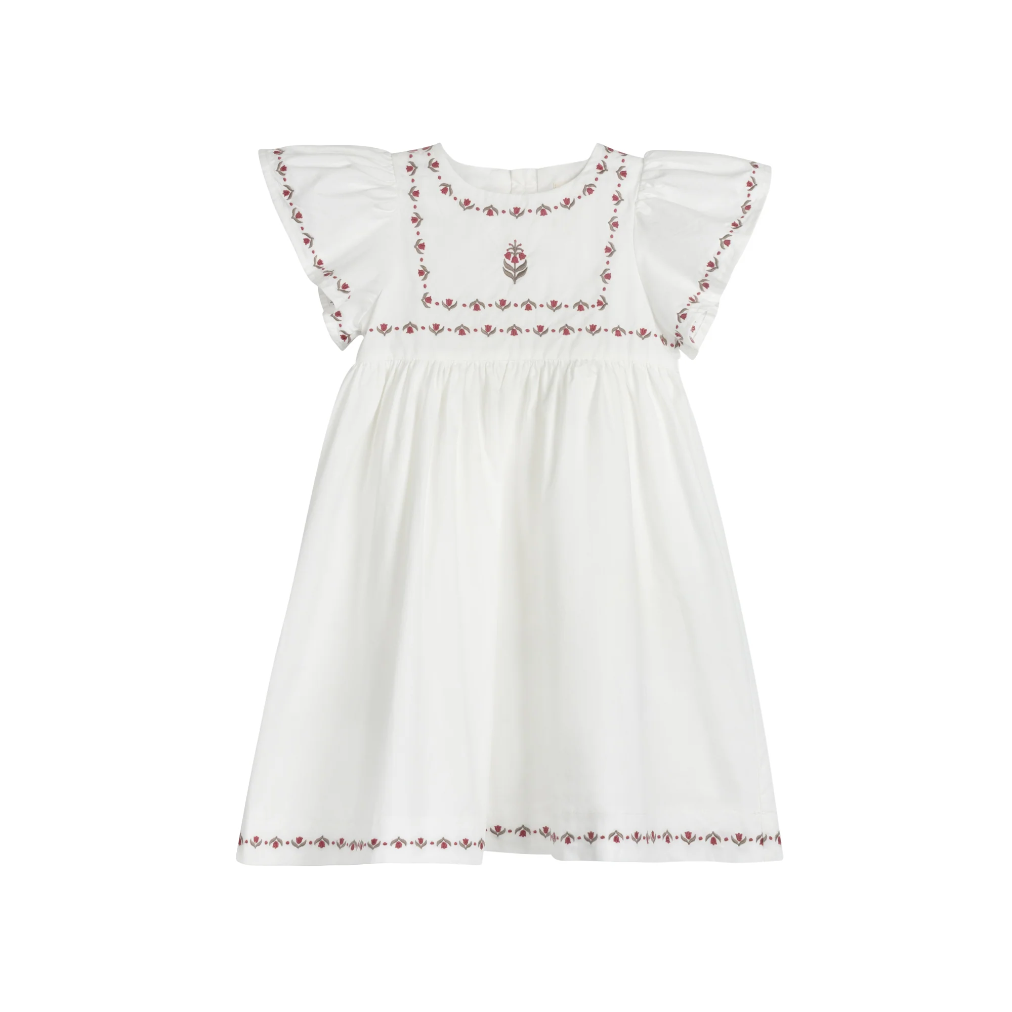 Girls Embroidered Trim Short Sleeve Dress – Ivory – Keepsake Collection