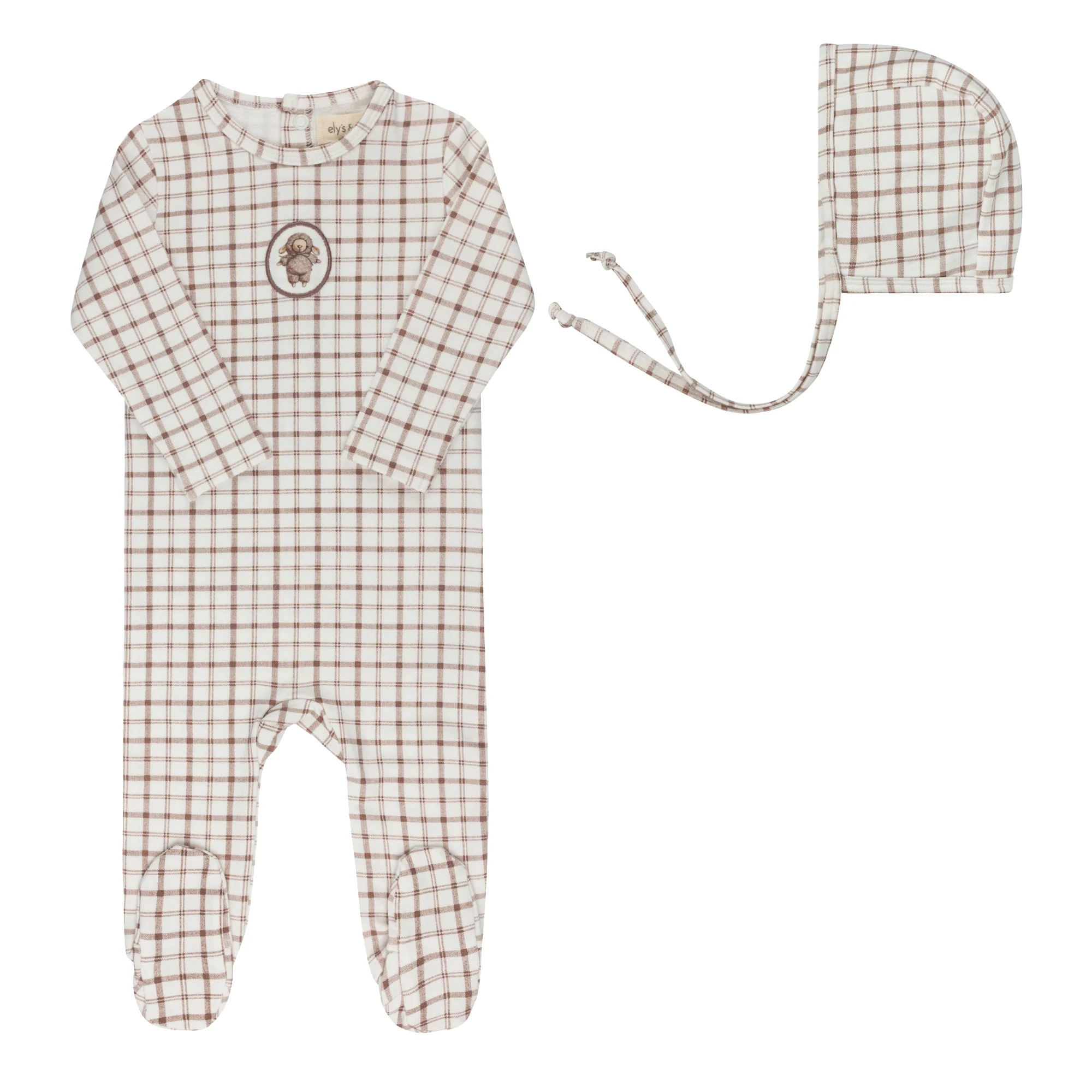 Modal French Terry Plaid Sheep Collection - Footie + Bonnet