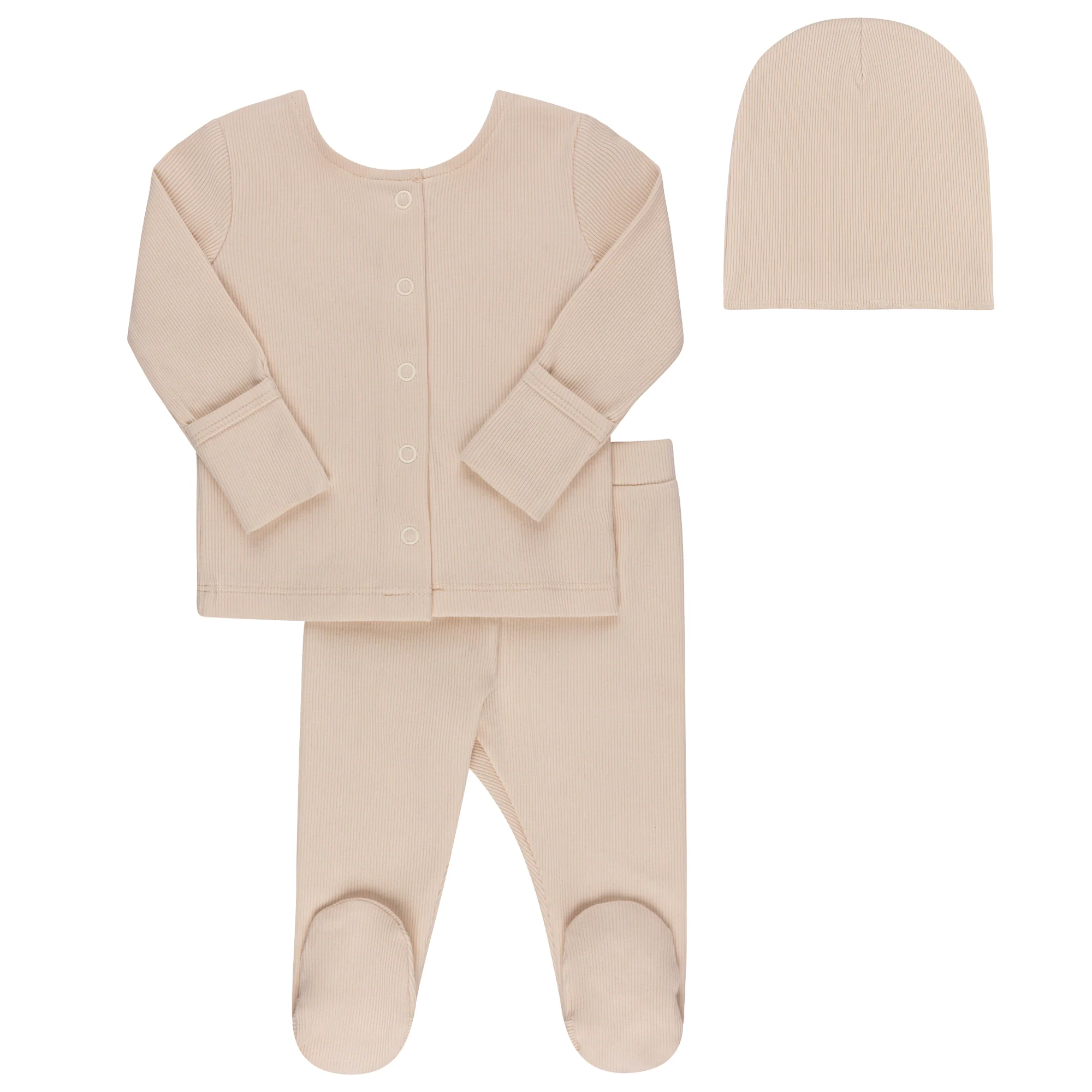 Ribbed Cardigan Set - Two Piece Footed Baby Set + Beanie - Image 4