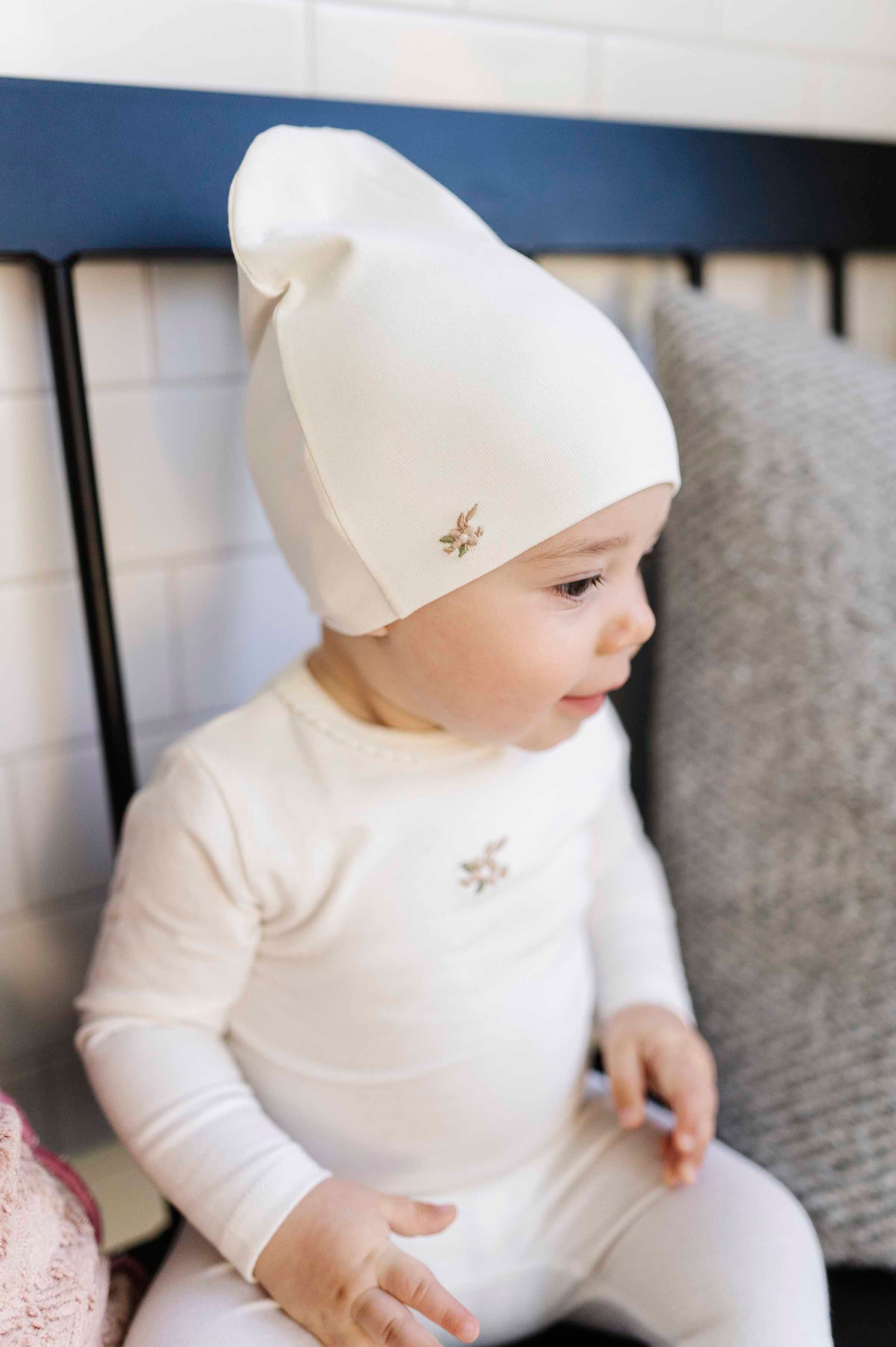 Ribbed Cotton - Embroidered Flower - Beanie - Image 4