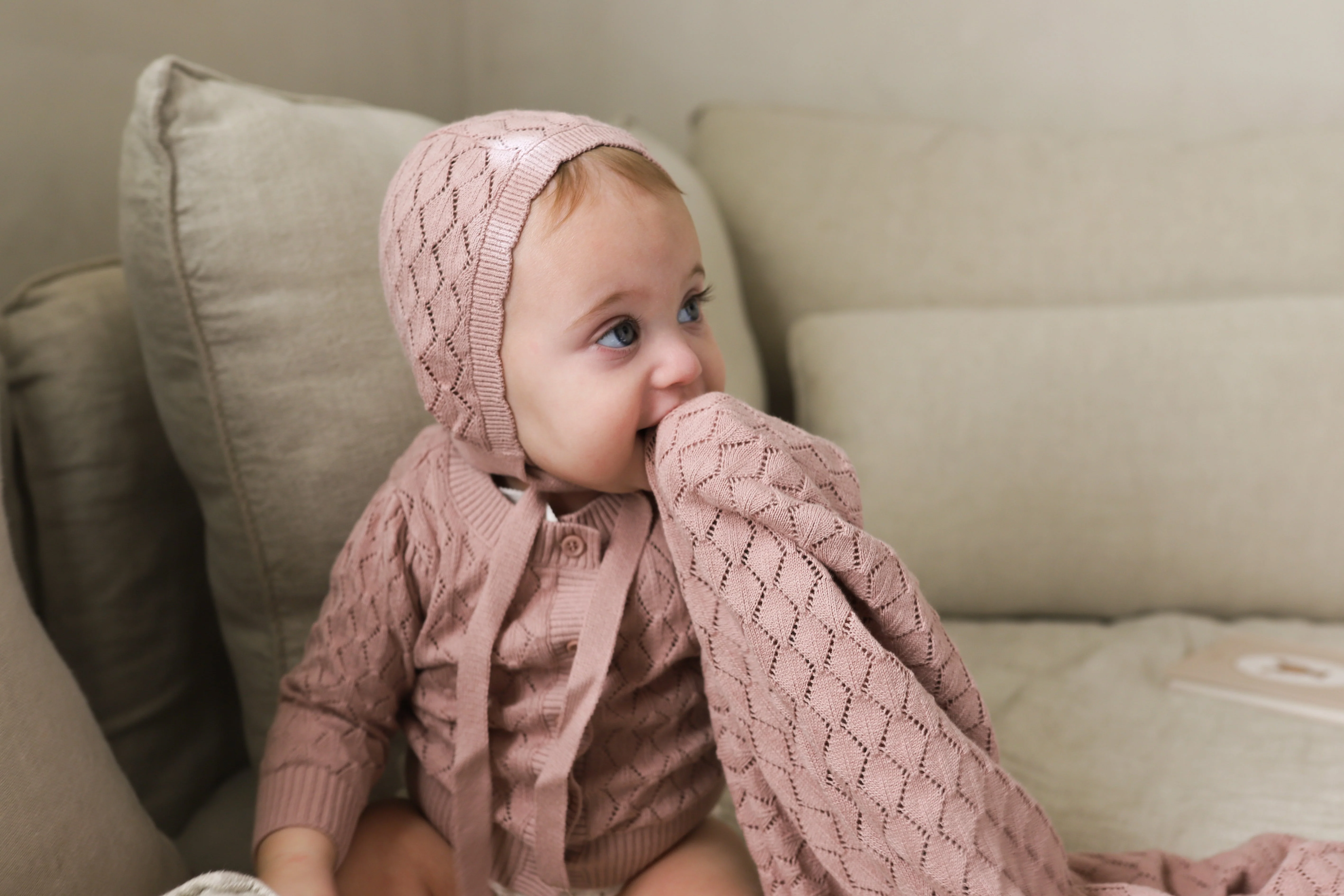 Stitch  Collection -  Diamond Pointelle Knit Blanket - Image 6