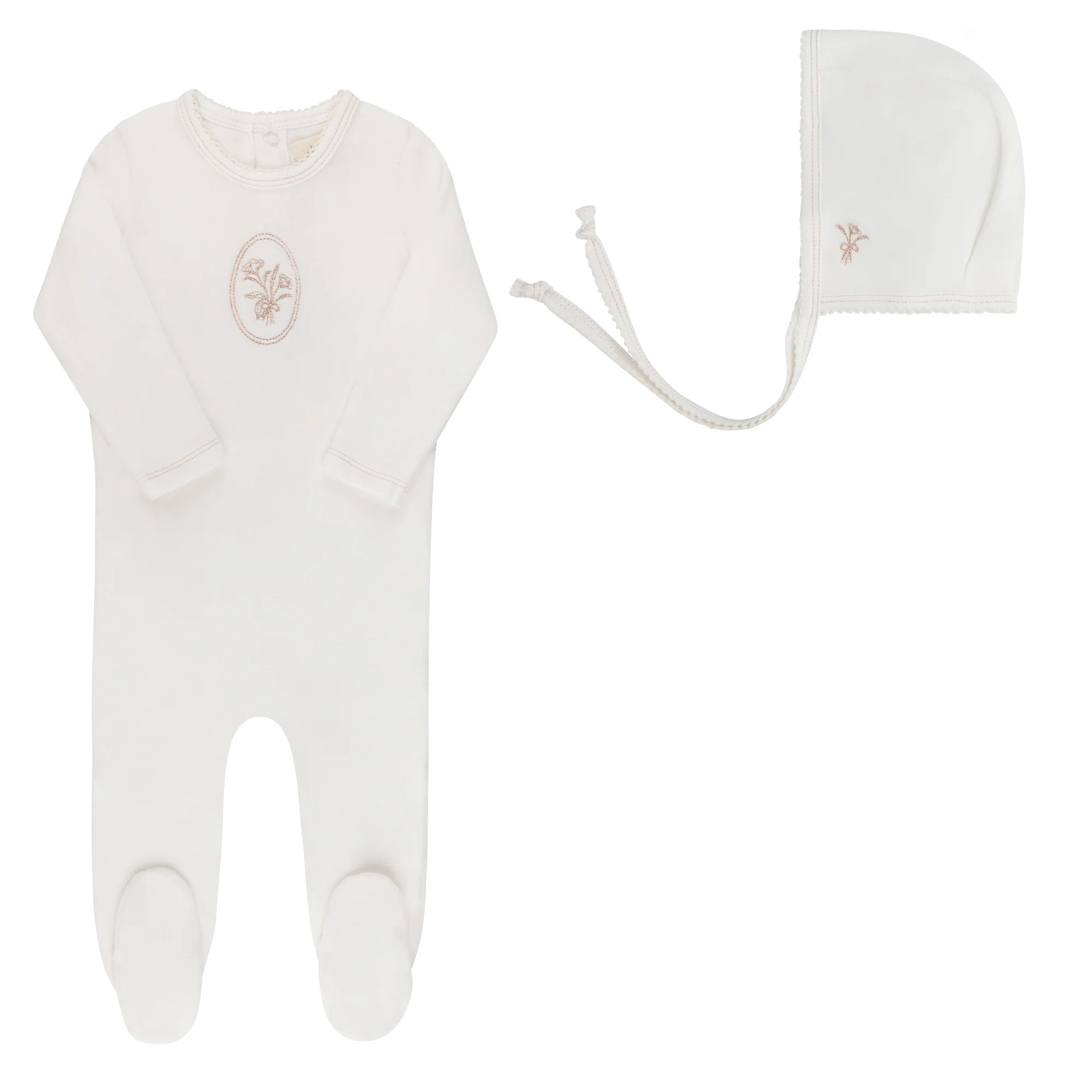 Velour Center Floral Collection - Footie + Bonnet
