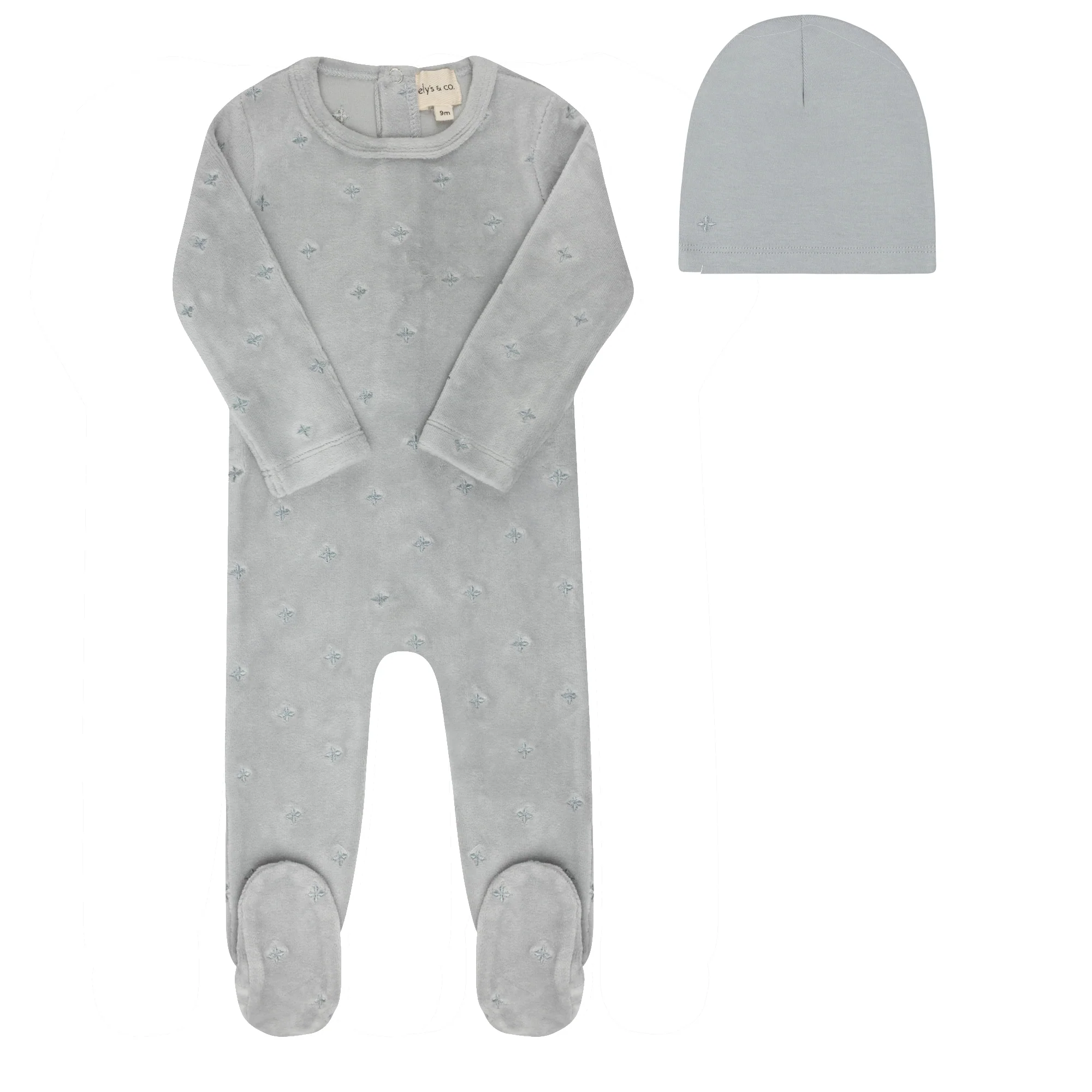 Velour Embroidered Floral Collection - Footie + Beanie