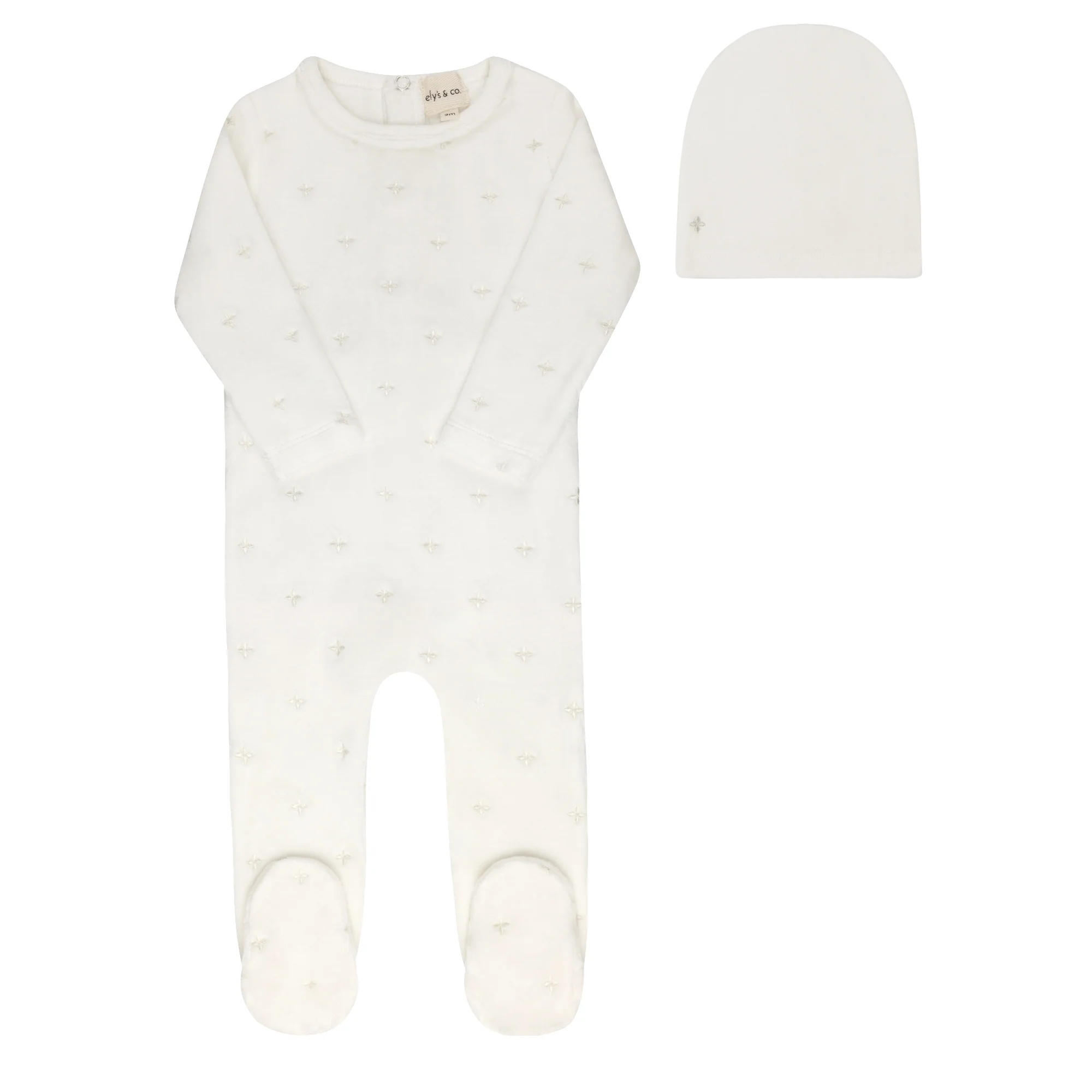 Velour Embroidered Floral Collection - Footie + Beanie