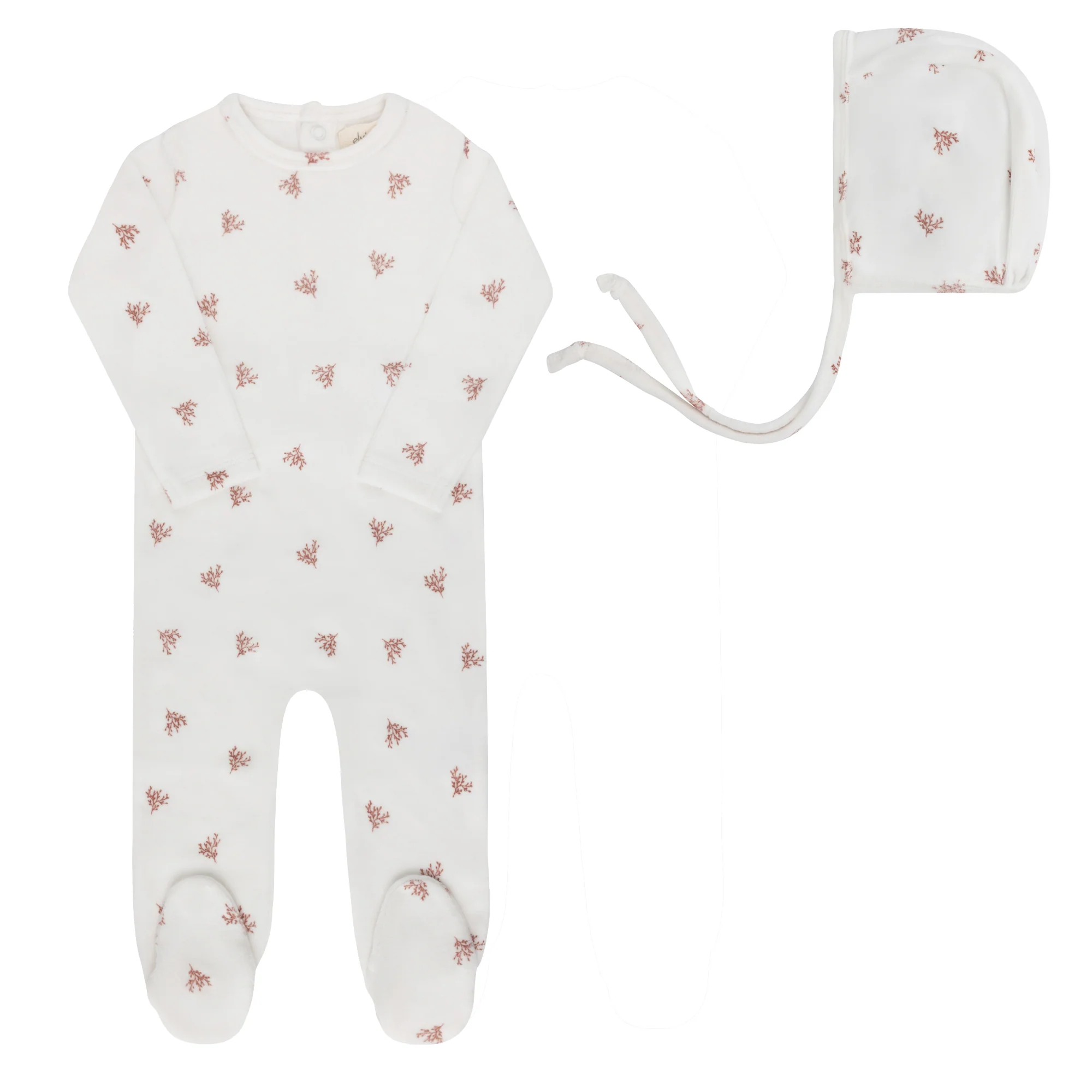 Velour Leaf Pattern Collection - Footie + Bonnet