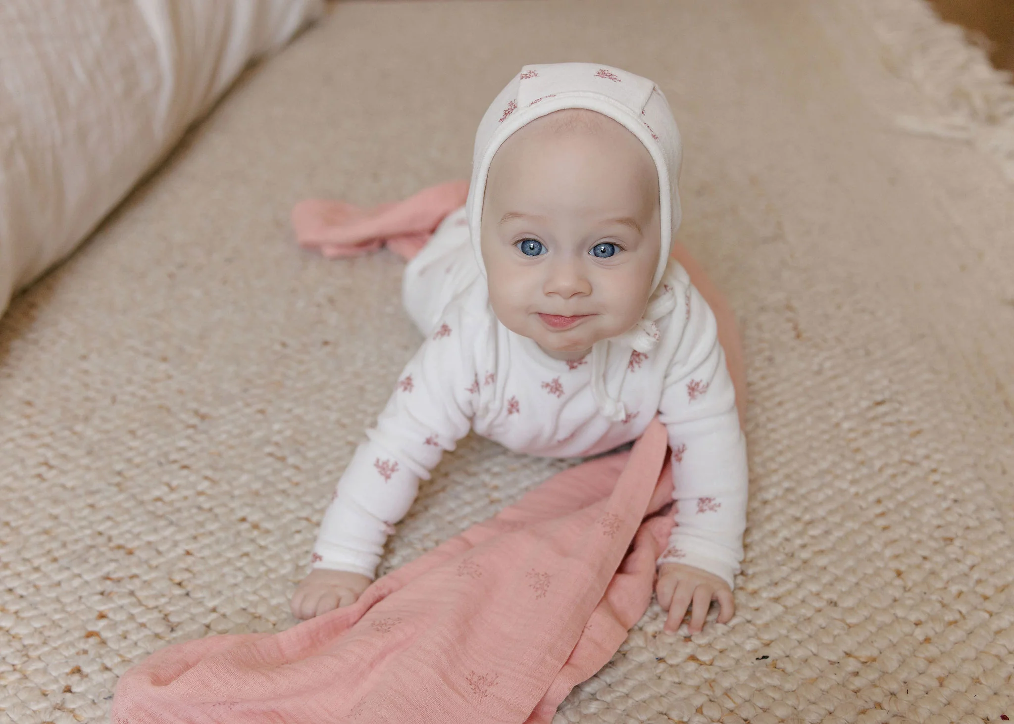 Velour Leaf Pattern Collection - Footie + Bonnet - Image 3