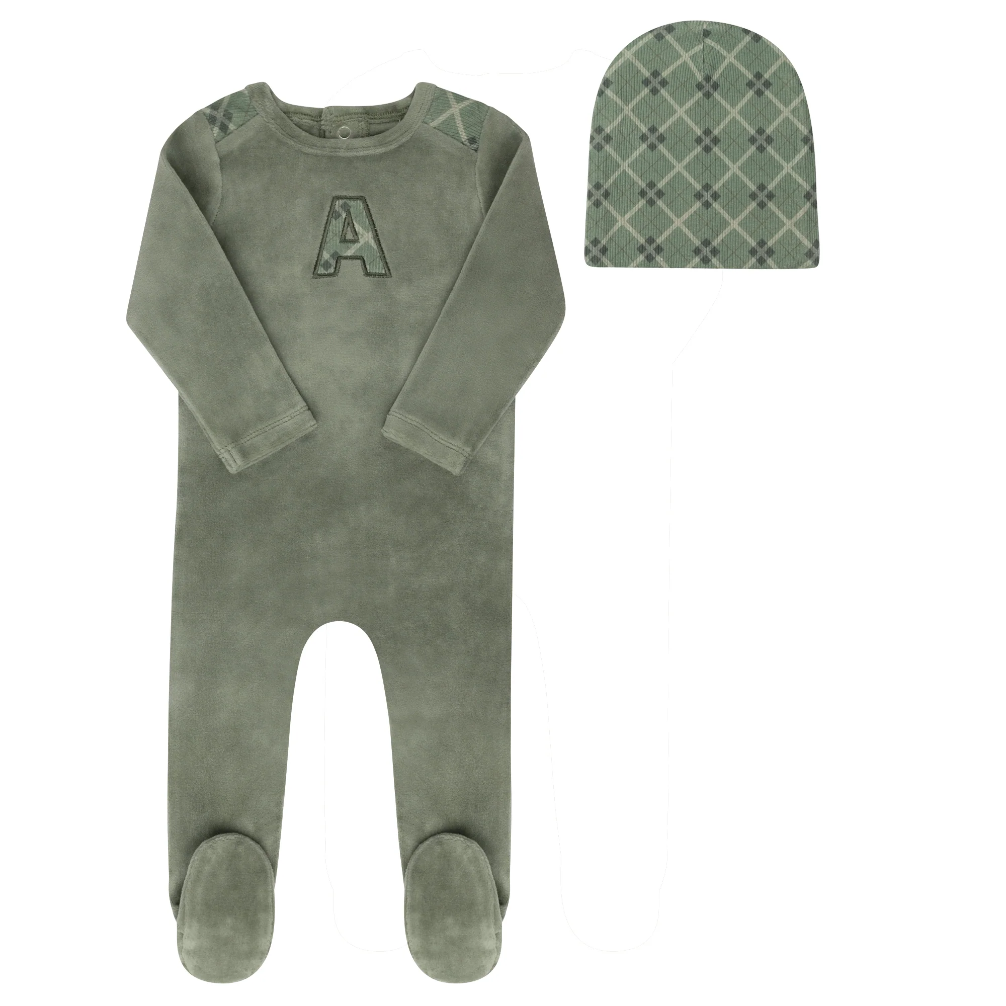 Velour Liberty Plaid A Collection - Footie + Beanie