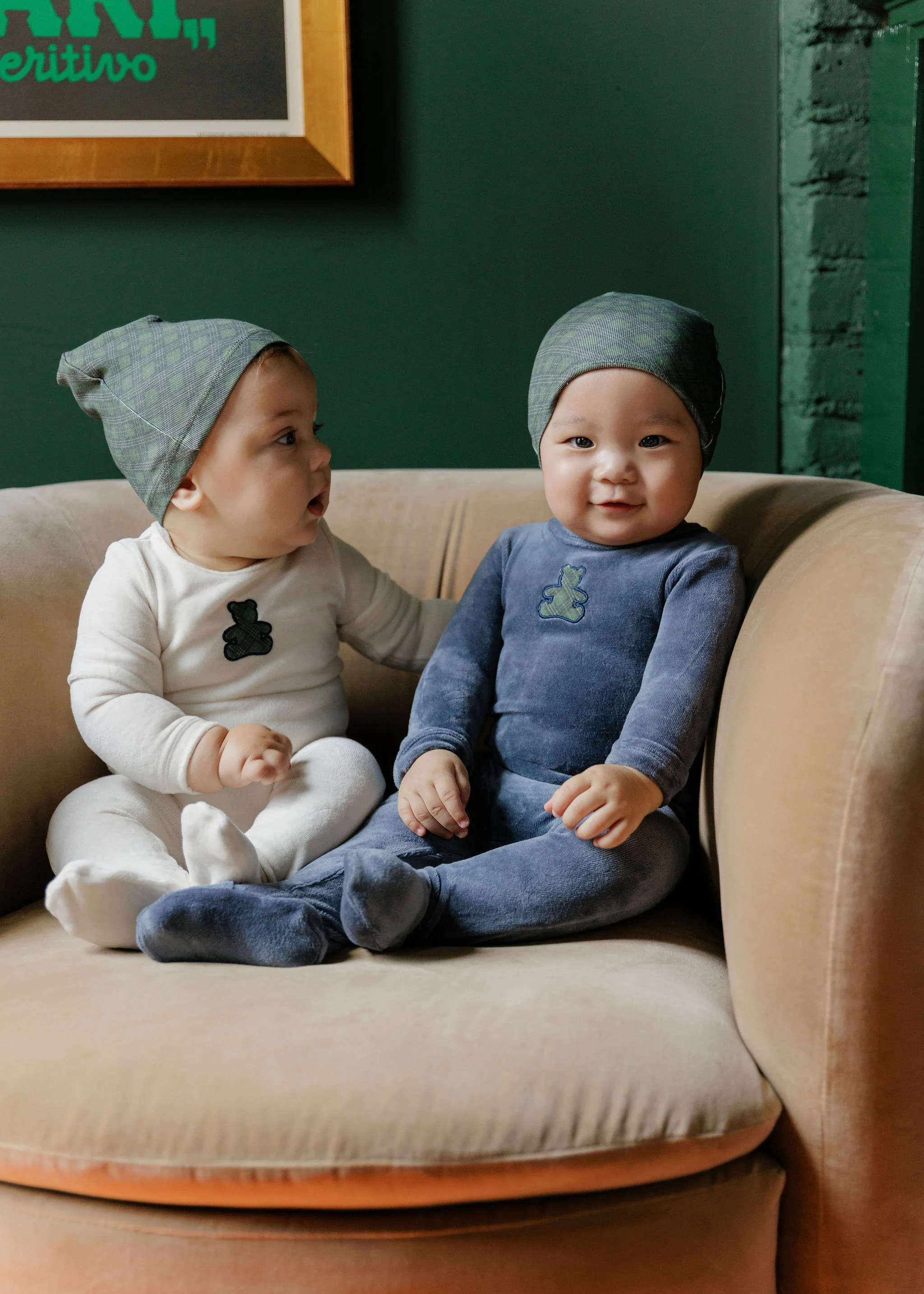 Velour Plaid Bear Collection - Footie + Beanie - Image 3