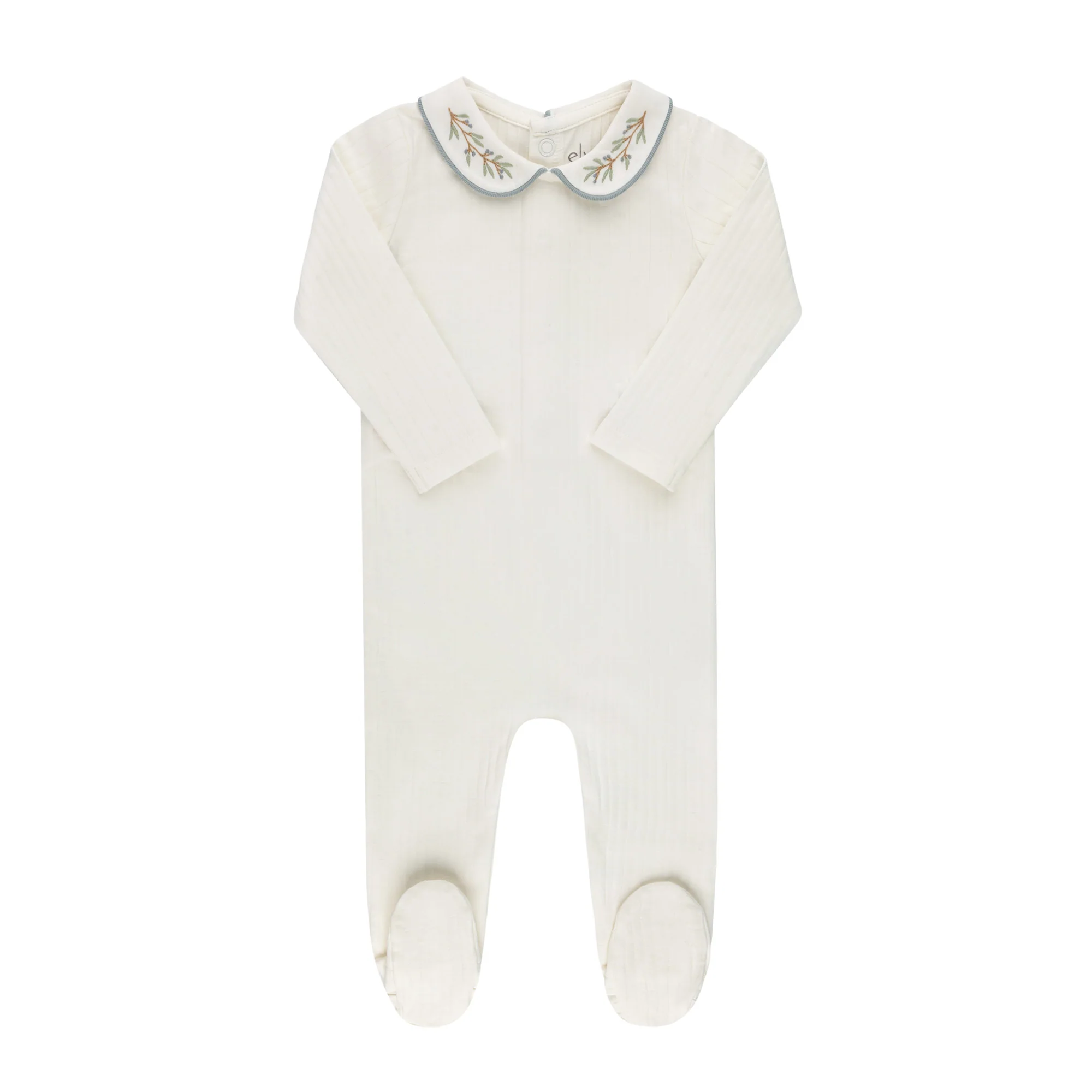Organic Wide Rib Embroidered Scallop Collar Collection - Footie - Image 5
