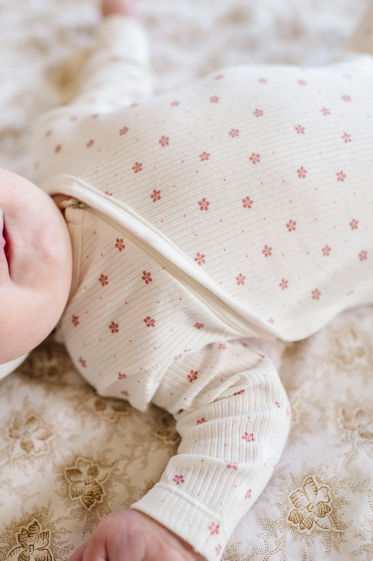 Floral Pink Dot Zipper Footie - Image 3